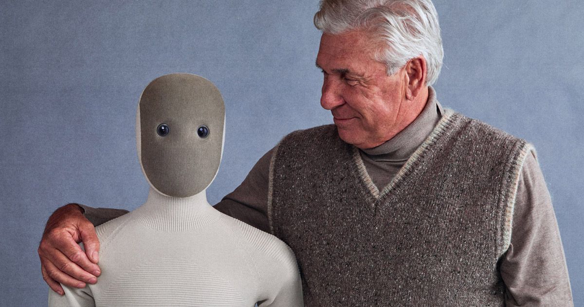 1X NEO humanoid robot with a person