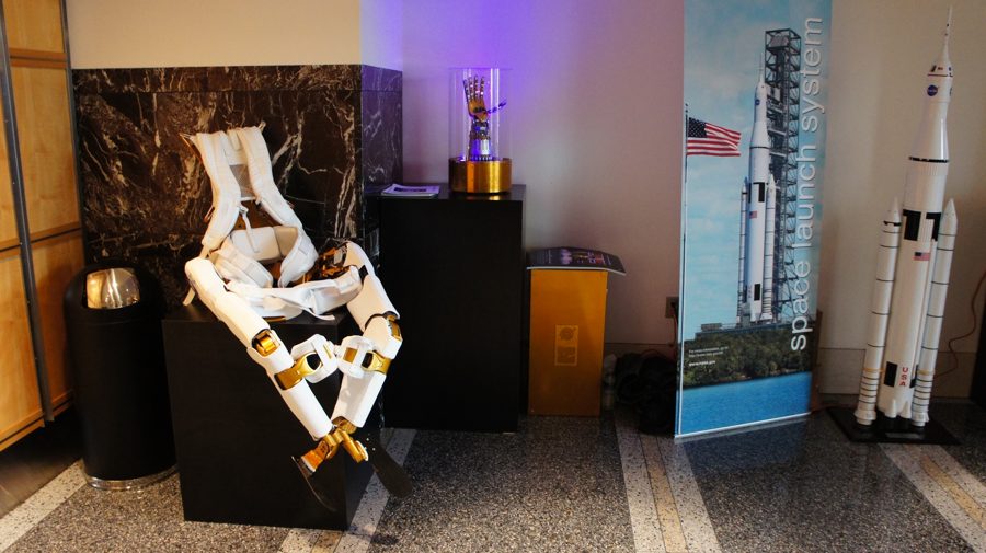 A robotic exoskeleton rig of the kind used to teleoperate humanoid robots